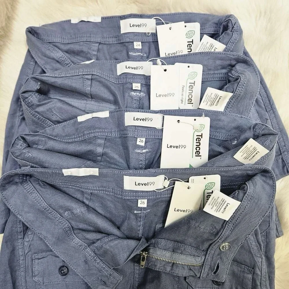NWT $90 Level 99 Brand Cargo Shorts - blue/gray steel‎ blueTencel eco size 25 26